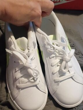 Nike White Sneakers with Voltage Yellow. Imitation Alligator Skin